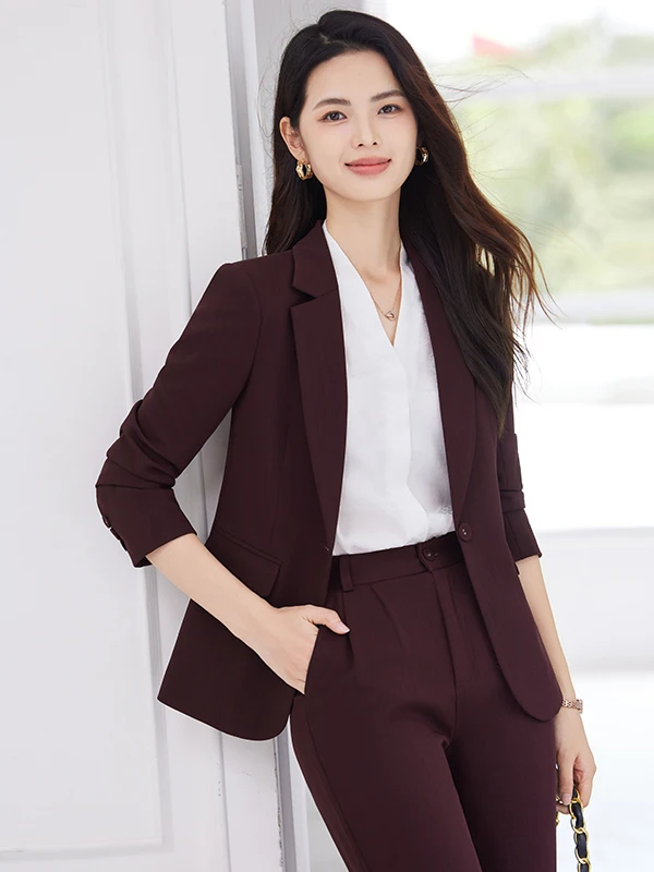 

Ankela, красный костюм Jaet, женский комплект одежды премиум-класса для поездок на работу, свободный крой из полиэфирного волокна, застежка на одной пуговице