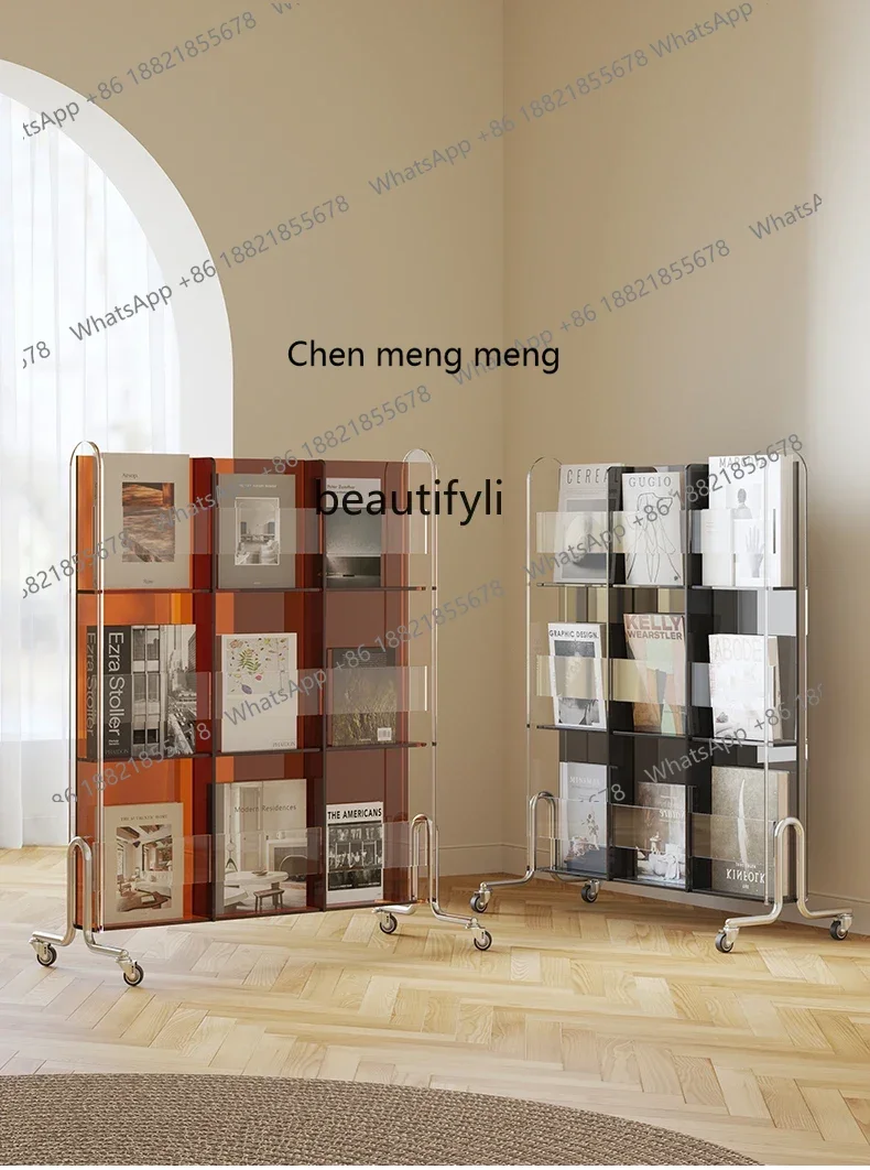 

ss7304 Acrylic Reading Display Stand Floor Light Luxury Multi-Layer Bookshelf Movable the Newspaper Stand