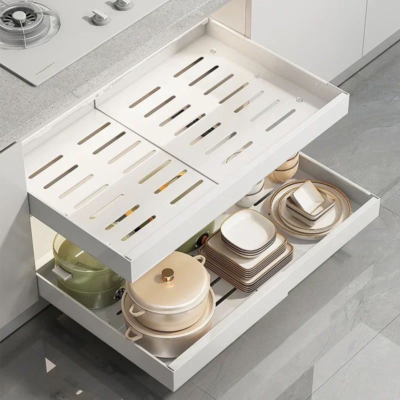 1/2Pc Scalable Pull-out Kitchen Storage Rack with Slide Rails Drawer Type Storage Tray Spice Box Storage Rack Cabinets Organizer
