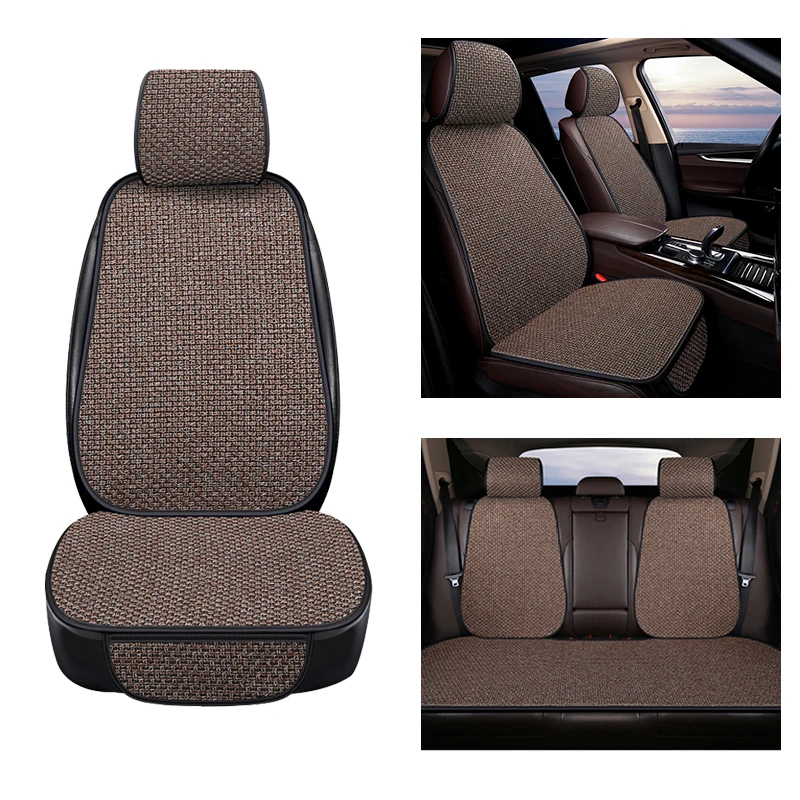 

Thicken Flax Car Seat Cover Front Rear Breathable Linen Seat Cushion with Backrest Head Cap Protector Mat Pad Auto Accessories