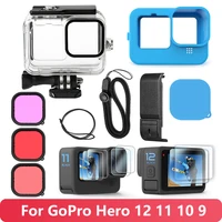 Para GoPro Hero 13 12 11 10 9 carcasa impermeable funda de silicona protectores de pantalla cubierta lateral de batería accesorios de filtro