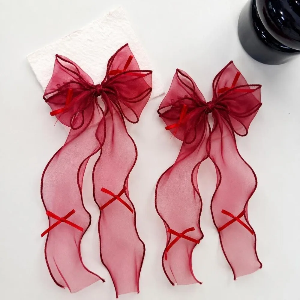 1 Pair Sweet French Headwear Long Tail Hair Clip Lightweight Hair Accessories Ribbon Hairpins French Style Bow Hair Clip Wedding
