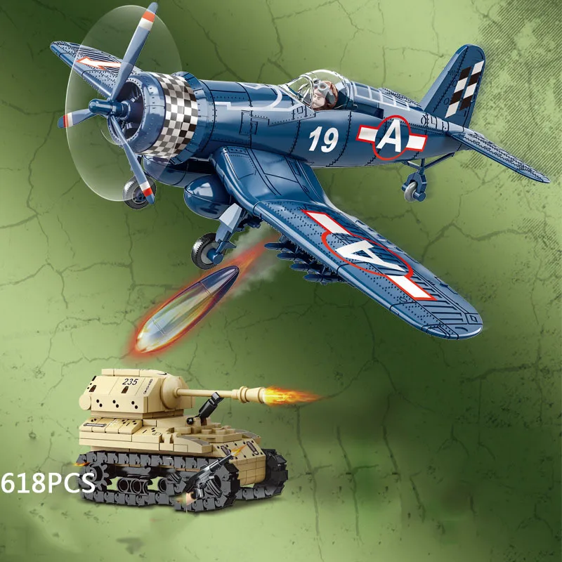 

Military Ww2 America F4U Fighter Building Block Germany Jagdpanzer TIGER/P Tank World War Bricks Model Sets Army Figures Toys