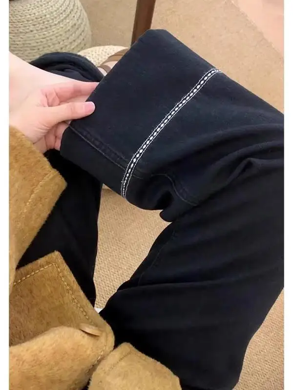 

Slimming High Waist Straight Leg Pants Women's plus Size Spring Elastic Wide Leg Nine Point Casual Sle High Waist Jeans