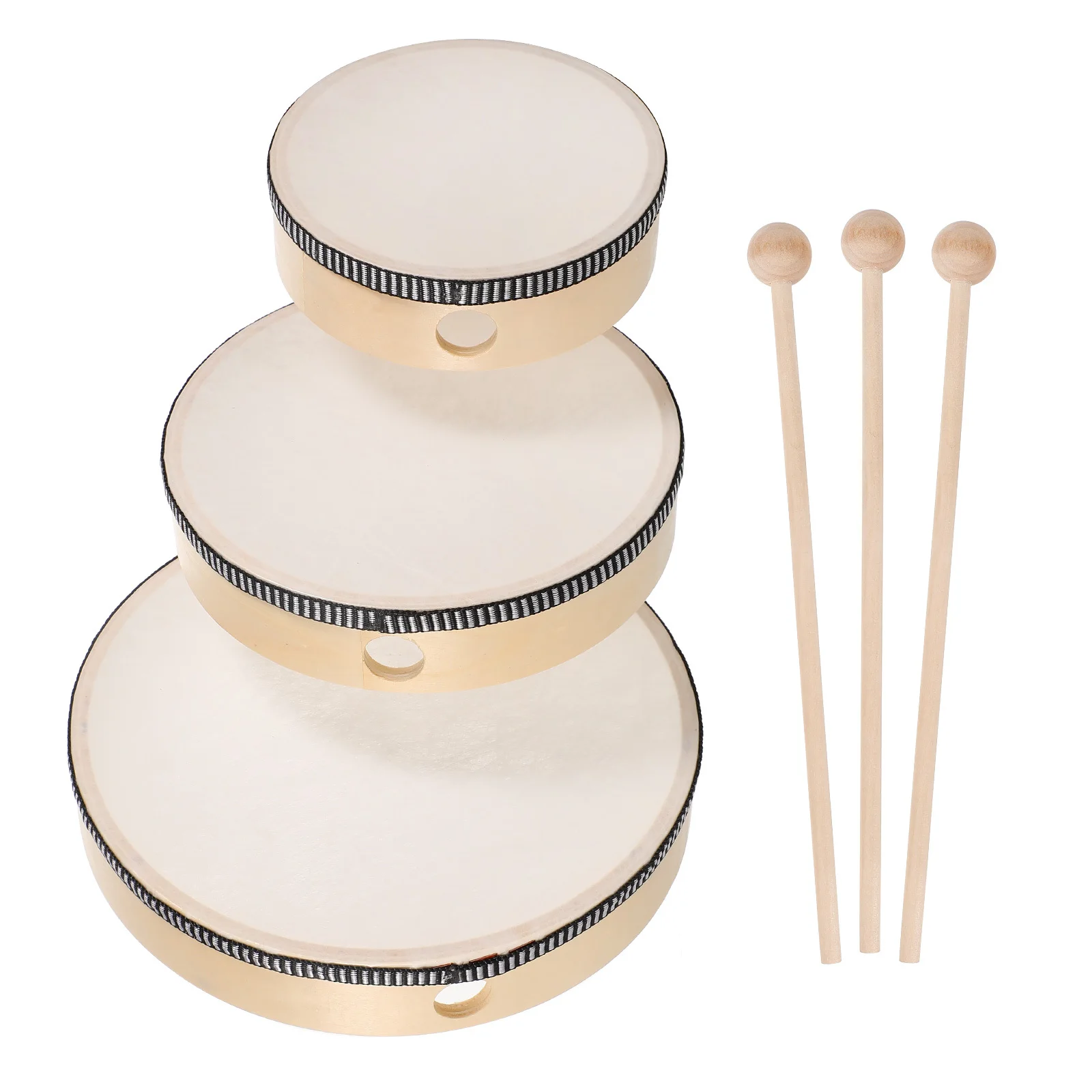 

6Pcs Hand Drum Set Wood Frame Percussion Lightweight Musical Instruments for Brain and Hand Coordination Development