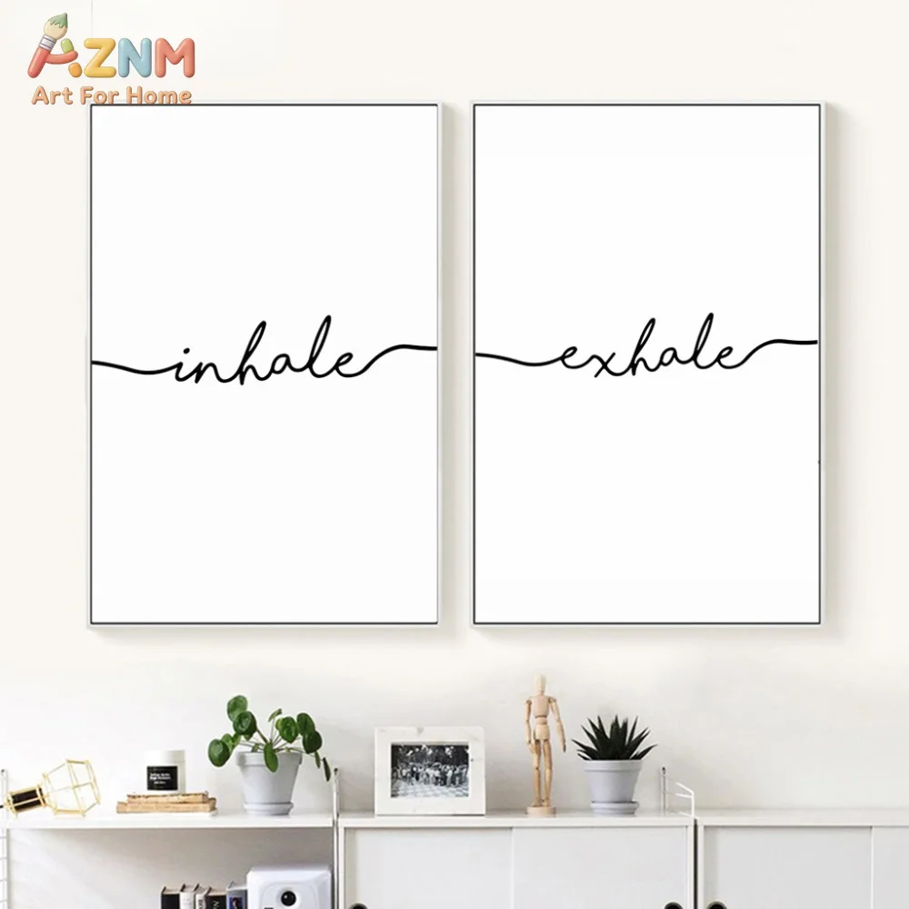 Inhale Exhale Yoga Poster Minimalistische Buchstaben Leinwandgemälde Kunstdrucke Wandkunst Bild Wohnzimmer Heimdekoration