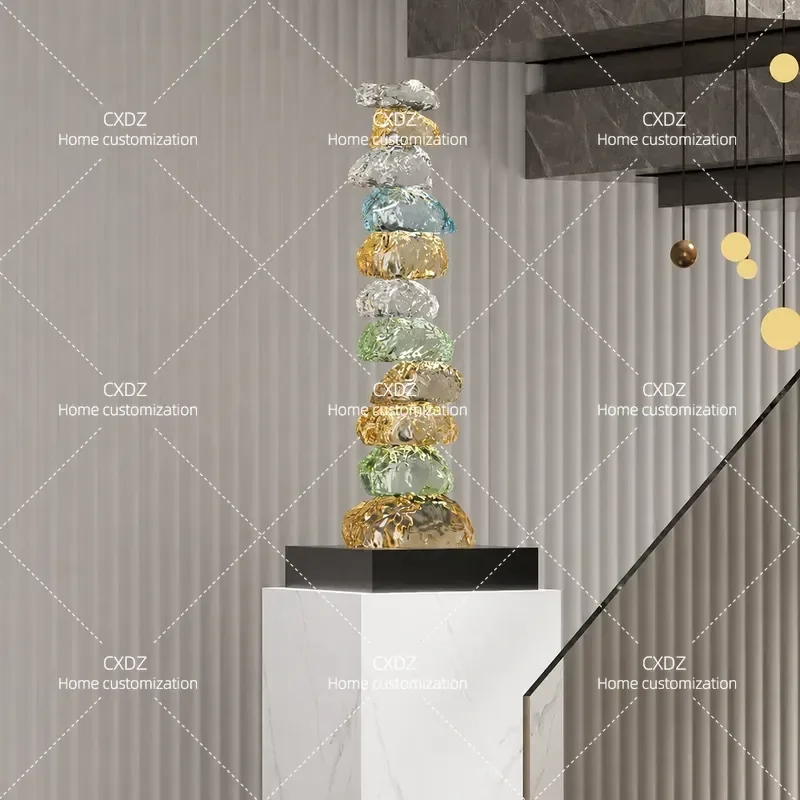 Colorful Transparent Laminated Stone Entrance Ornaments High End Living Room Light Luxury Hotel Sculpture Decorations