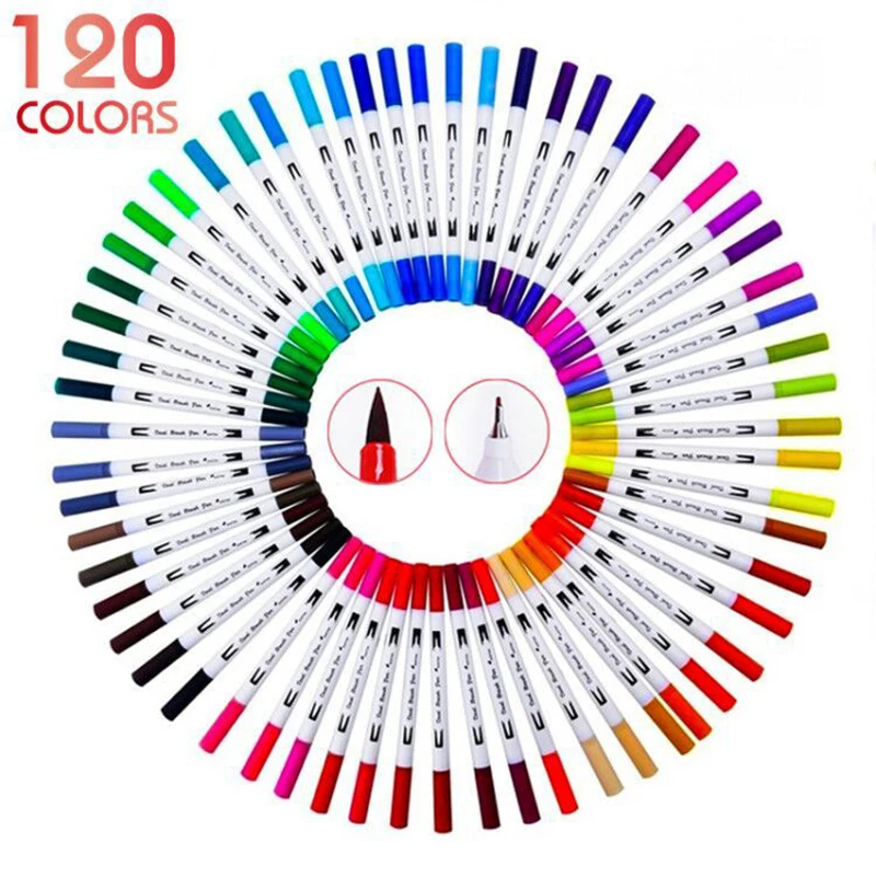 FineLiner Dual Tip Brush Art Markers Pen 12/48/72/100/120 Colors Watercolor Pens For Drawing Painting Calligraphy Art Supplies