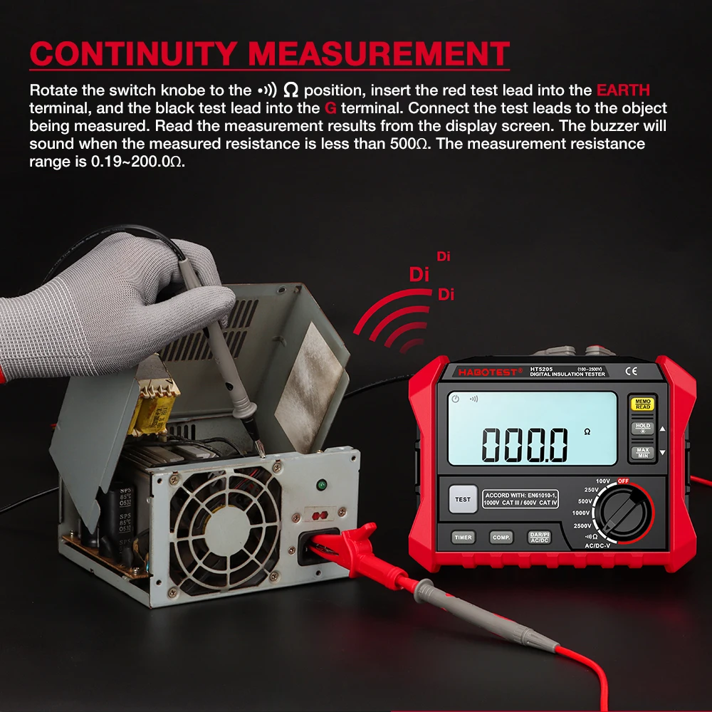 HABOTEST High‑Precision Insulation Tester 100‑2500V Megger Resistance Meter Auto‑Off Electrical Insulation Diagnostic Test Tool