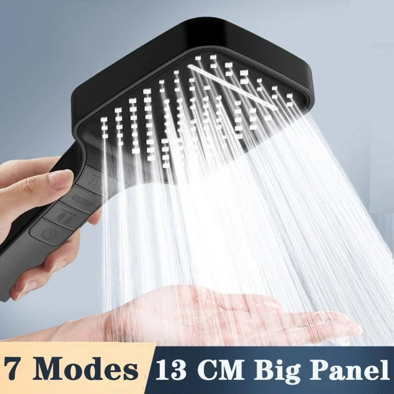 

Shower Head High Pressure Big Rainfall Shower Nozzle One Key Stop Large Flow Showerhead Bathroom Accessories 7Mode Water Saving