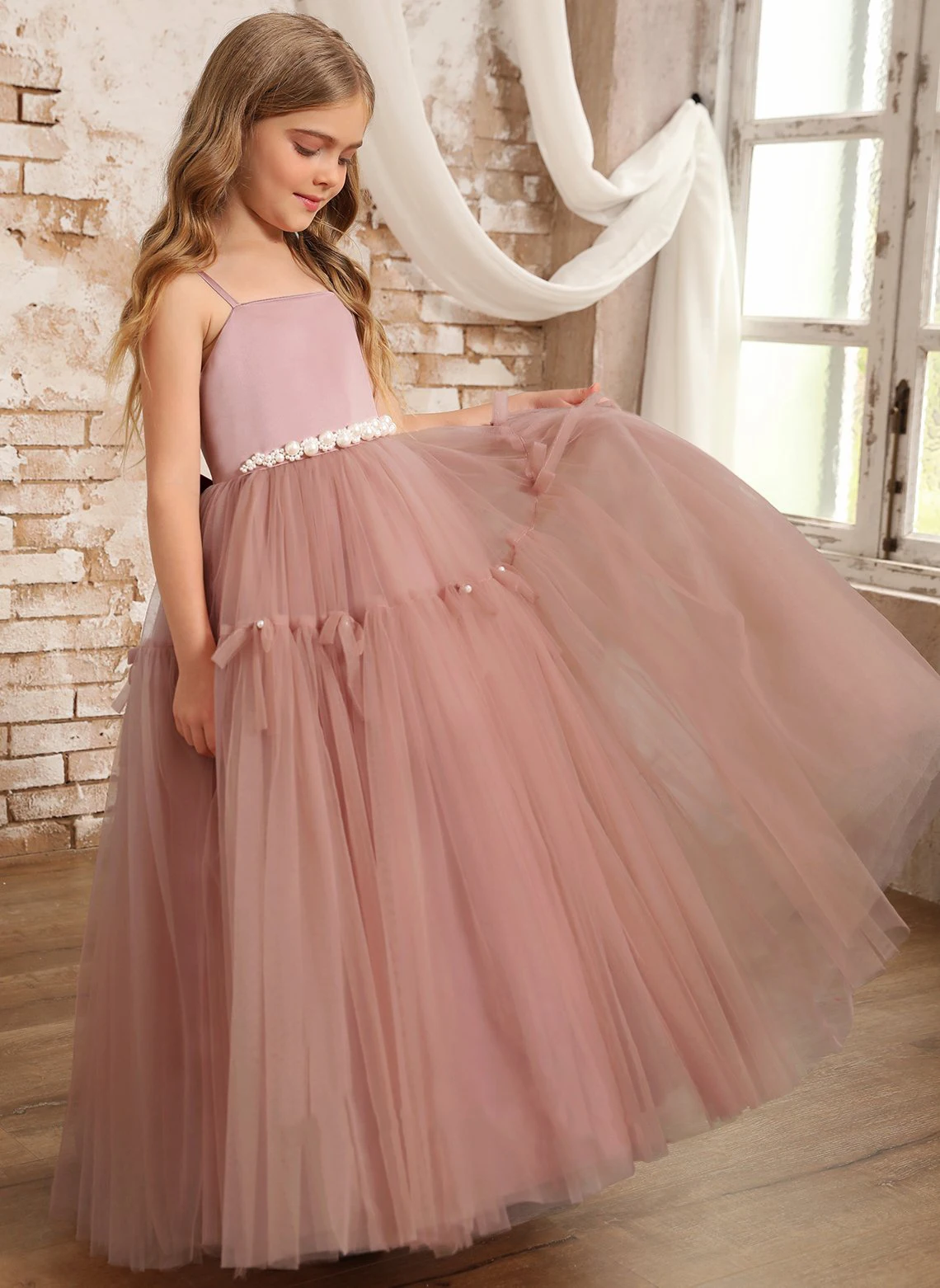 YZYmanualroom/A-line Square Floor-Length Satin/Tulle Flower Girl Dress