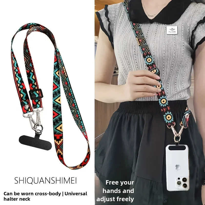 Retro Totem Phone Strap Adjustable Neck Strap for Key ID Card Cell Phone Straps Badge Holder Hanging Rope Neckband Accessories
