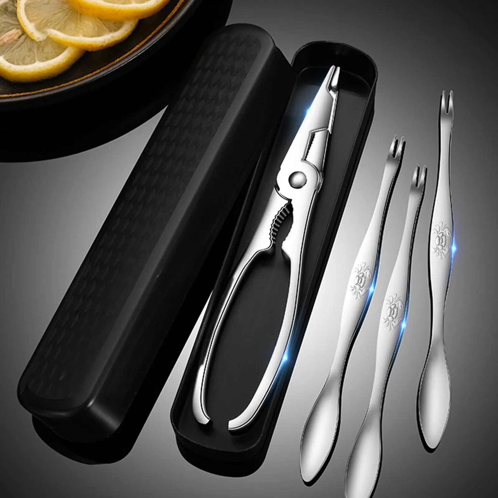 Crab Leg Cracker Stainless Steel Seafood Tool Set Lobster Crackers and Picks Ergonomic Grip for Home Kitchen Dining