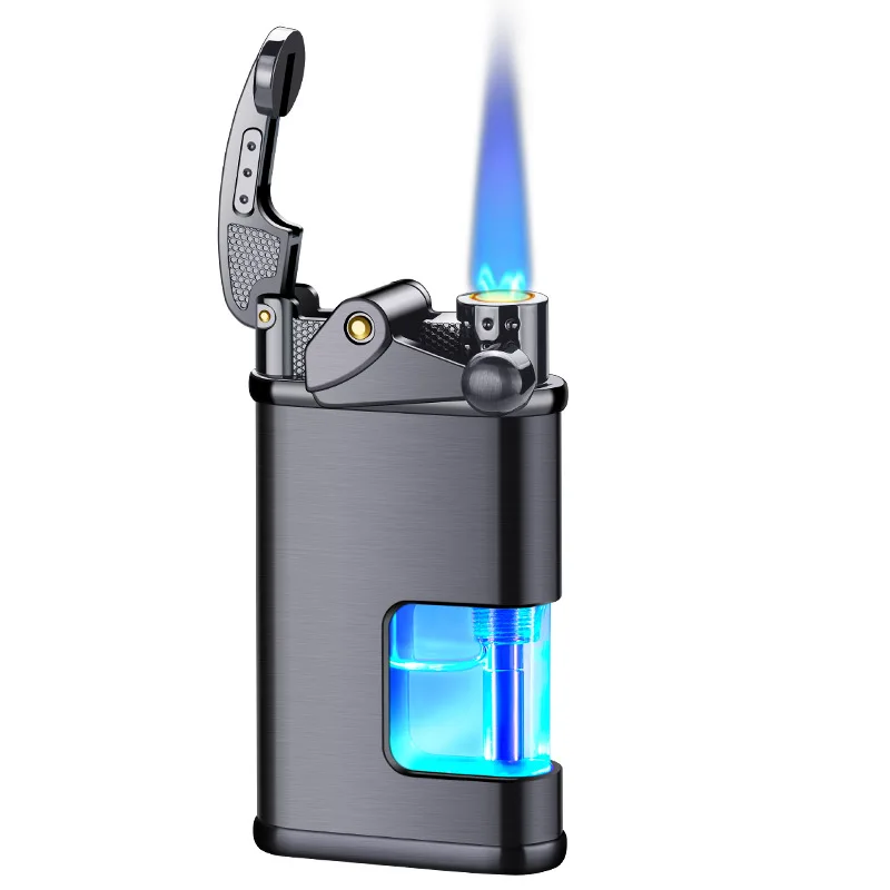 Outdoor Windproof Butane Gas Lighter Metal Rocker Ignition Turbo Torch Blue Flame Jet Unusual Cigar Lighter Men Gift