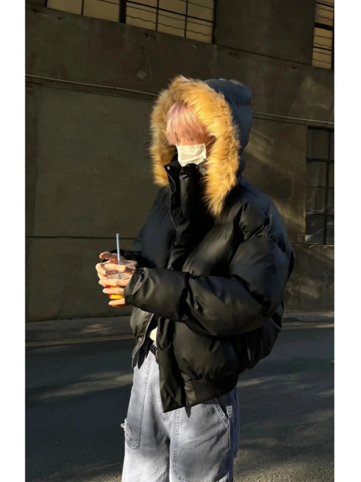 

Bla Cleanfit Hooded Thiened Cotton Jaet PU Leather Warmth ort Sle Men's Winter Faion Casual Youth Polyester Fiber