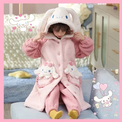 Sanrioed Winter Anime Hello Kitty Children's Plush Pajamas Robe Warm Thicken Cartoon Home Wear Cinnamoroll Melody Kawaii Girl