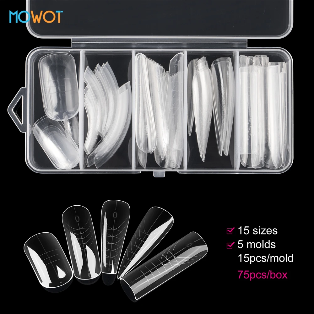 MOWOT غطاء كامل أشكال مزدوجة مجموعات قوالب الأظافر قابلة لإعادة الاستخدام الاكريليك بناء سريع هلام قالب أظافر صناعية نصائح تمديد أدوات مانيكير