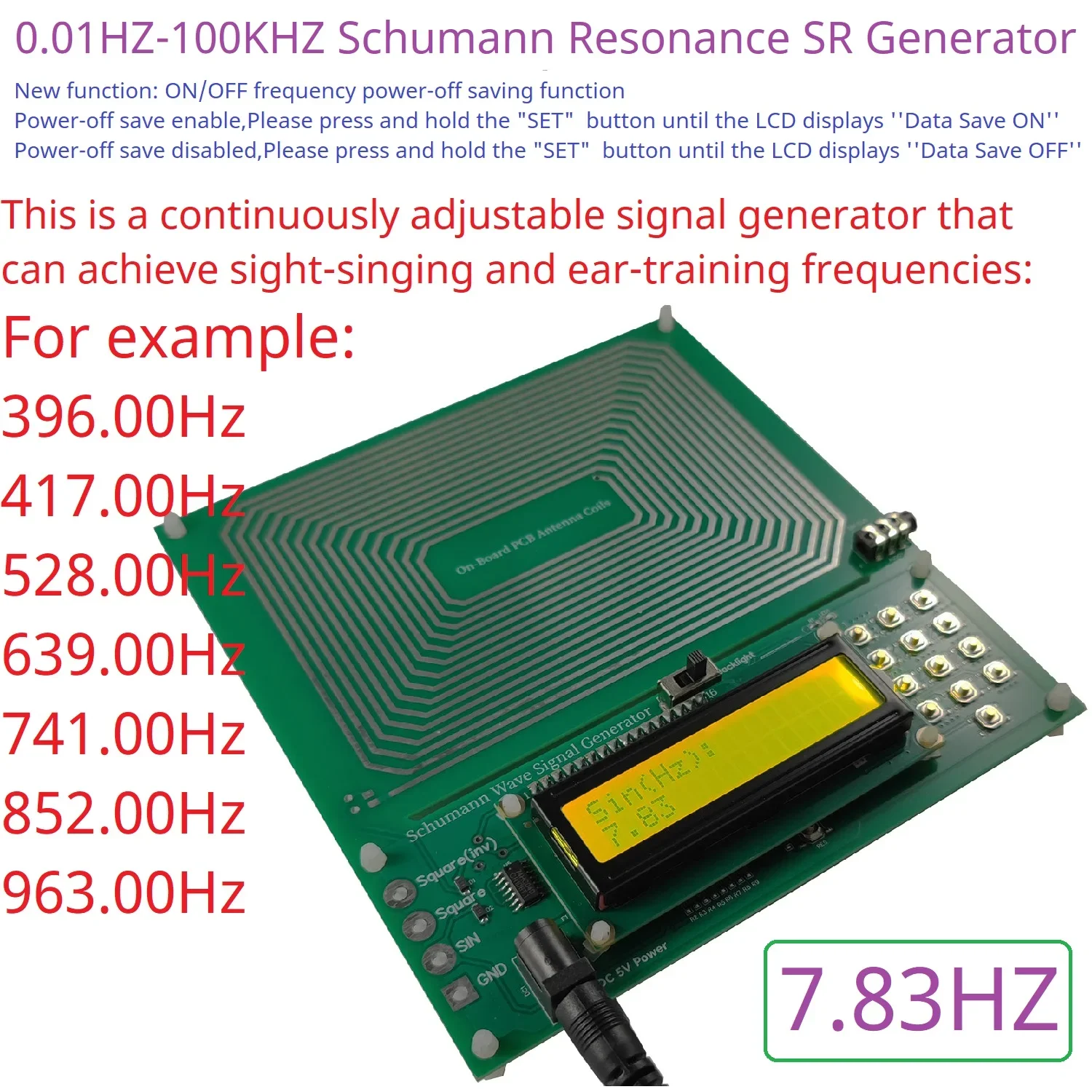 Continuously Adjustable Schumann Resonance Signal Generator 0.01HZ-100KHZ SR 7.83 with Power Overcurrent Overvoltage Protection