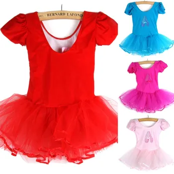 Robe de Ballet à manches courtes pour filles, 1 pièce, Tutu de ballerine, justaucorps, vêtements de danse, vêtements de scène