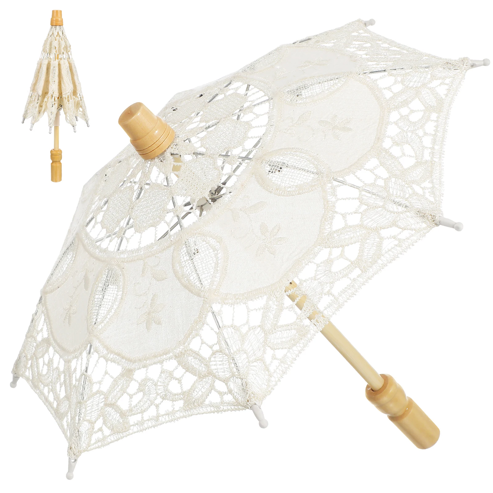 Paraguas de algodón de encaje premium Sombrilla multifuncional para fiesta de boda Reunión de té Fotografía Prop Decoración nupcial Blanco