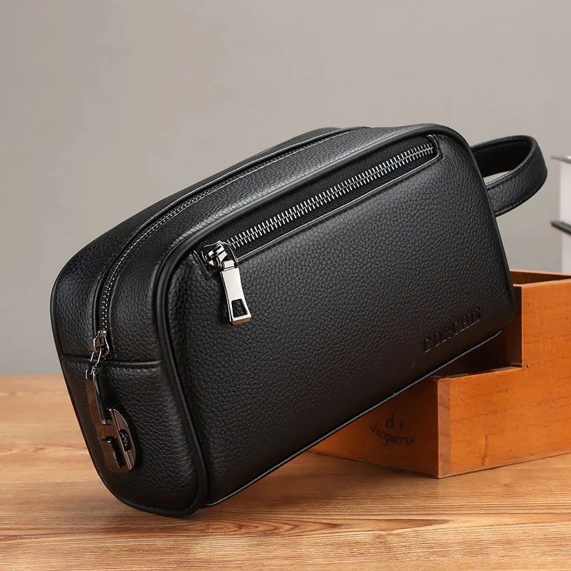 Cartera para hombre Cuero de vaca real para hombre Cremallera larga cartera de mano delgada monedero con tarjetero bolso para teléfono cartera bolsos