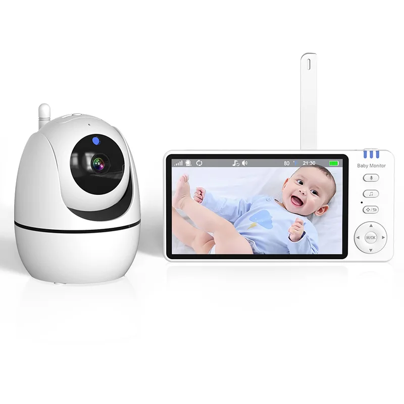 ABM501 5-Zoll Babyphone mit 720P Videokamera, PTZ, Zwei-Wege-Audio, Nachtsicht, Temperatursensor, 300m Reichweite, Schlaflieder für Zuhause