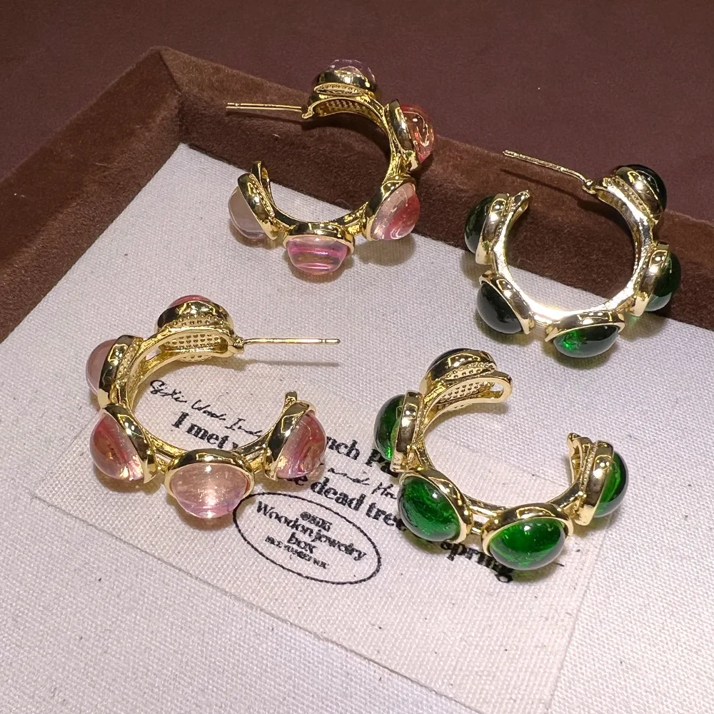 18K light luxury niche design glazed C type simple high transparent exquisite Korean sweet commuter versatile S925 earrings