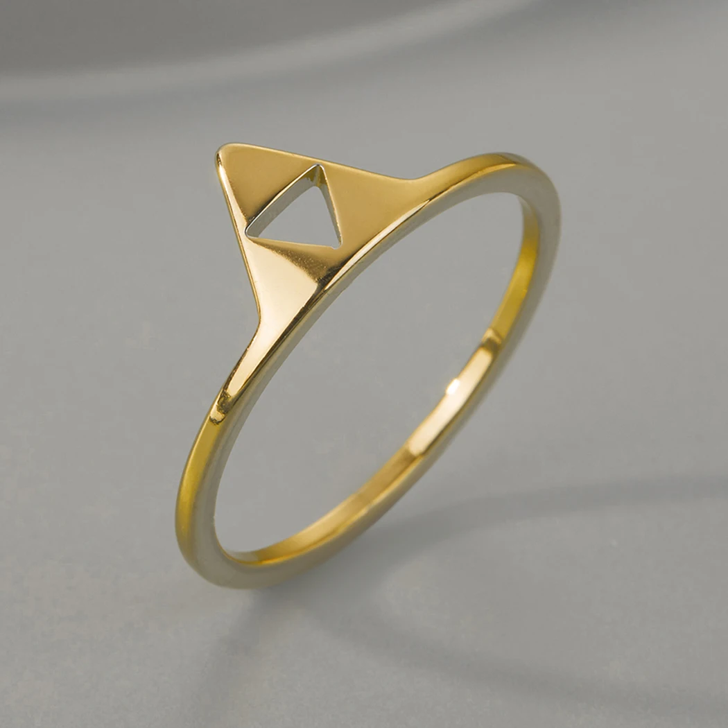 Kinitial Vintage Stainless Steel Triforce Symbol Finger Ring For Men Dainty Simple Triangle Jewelry Amulet Gift