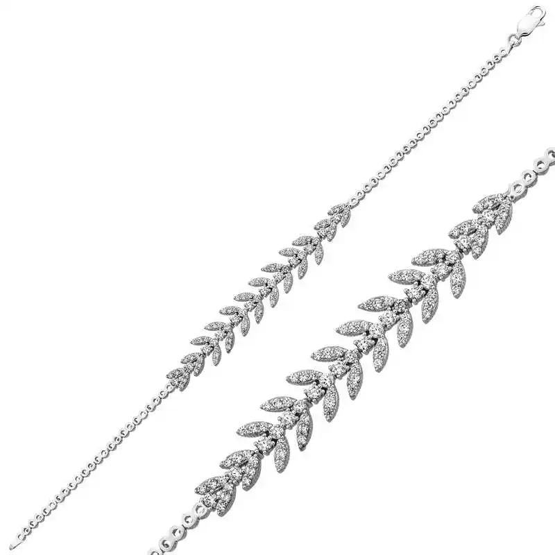 Silver Leaf Waterway Women's Bracelet 925 Sterling Jewelry Wedding Party Birthday Gift - Box -for - Laides - Fashion