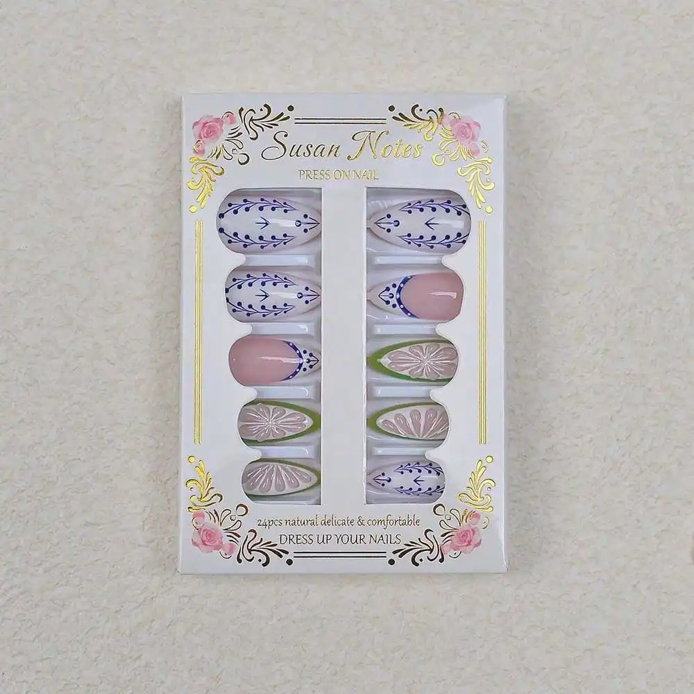 

24 Pieces Of Summer Lime Manicure, New French Almond-Shaped Wearing Armor, Prefabricated Three-Dimensional Handmade Epoxy Fake Nail Tablets