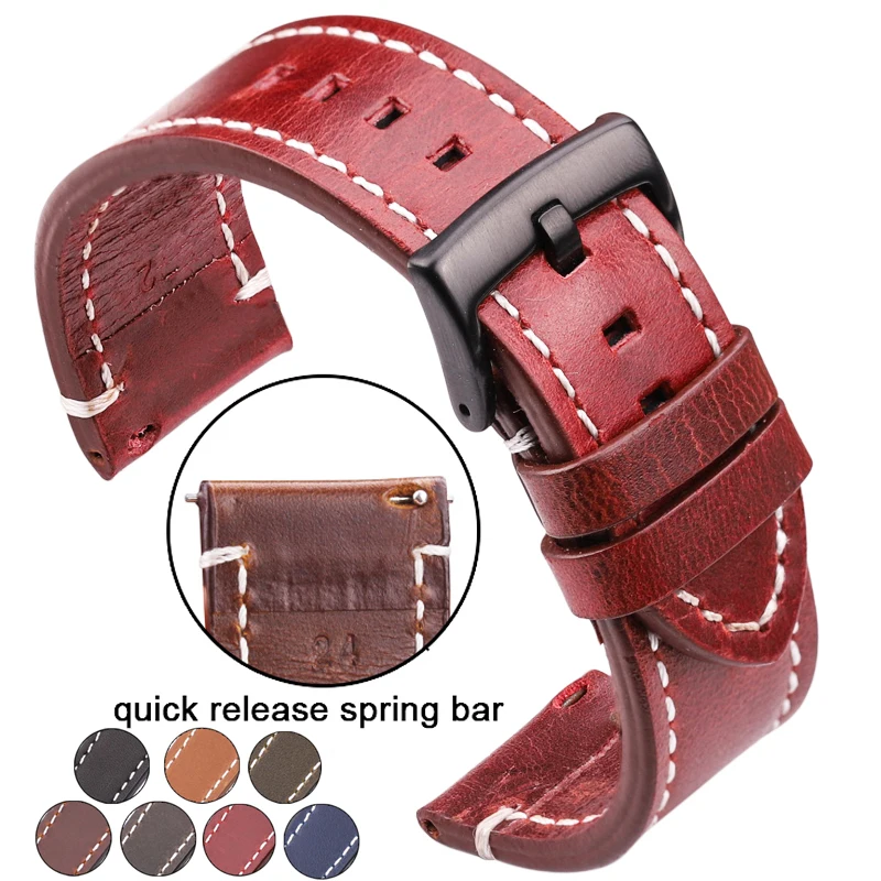 Genuine Leather Watchband For Huawei Samsung Watch Band 18mm 20mm 22mm 24mm Women Men Cowhide Retro Strap Belt Accessories