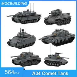 MOC Building Blocks A34 Comet or M18 Hellcat or Leopard 2A6 or T-34 (1943) or T-64A or M2/M3 Bradley Tank Vehicle Bricks Toys