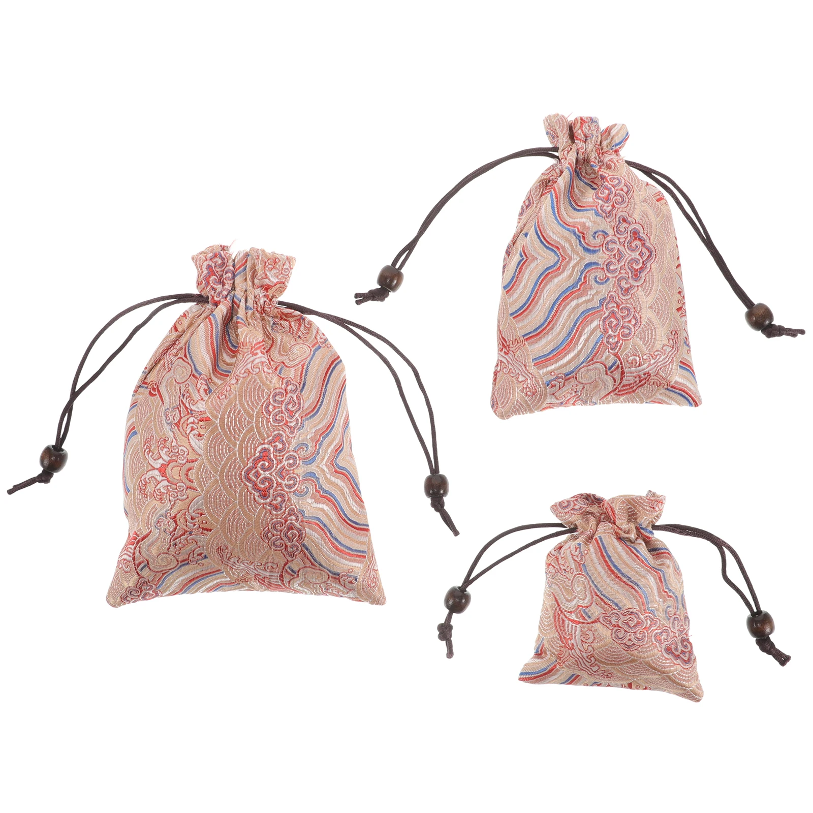 

3pcs Jewelry Packaging Bags Soft Cloth Drawstring Design Lightweight Travel Small Business Pouches Party Favors Chinese Storage