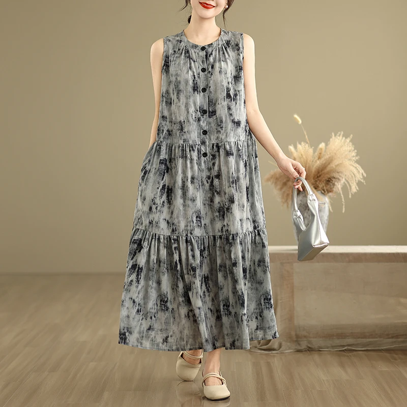 

Лето 202, новинка Sle, повседневная свободная длинная юбка макси Dr, пляжная одежда, большой размер, шифоновое платье, женское художественное платье