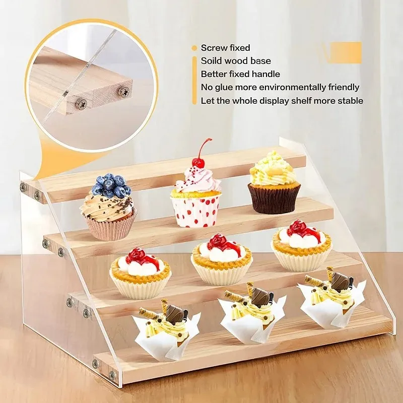 Wooden Acrylic Display Riser Shelf Mini Figures Cupcake Stand Makeup Perfume Holder Organizer Collectibles Toys Dolls Rack