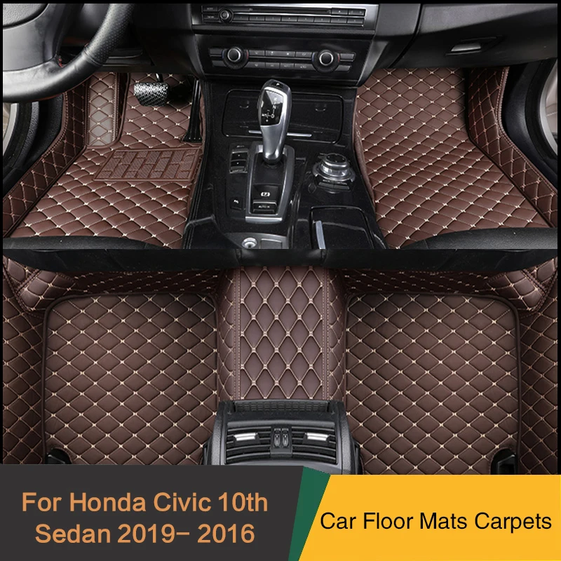 

Custom Car Floor Mats Special For Honda Civic 10th Sedan 2019- 2016 Auto Foot Pads Auto Carpets Leather Carpet Car Accessories