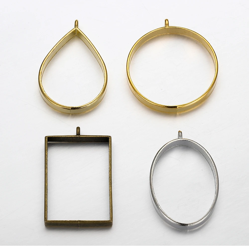 10pcs Metal Border Mold Rhodium Gold Plated Geometric Hollow Metal Frame Bezel Epoxy Resin Pendant Tray For DIY Jewelry Making