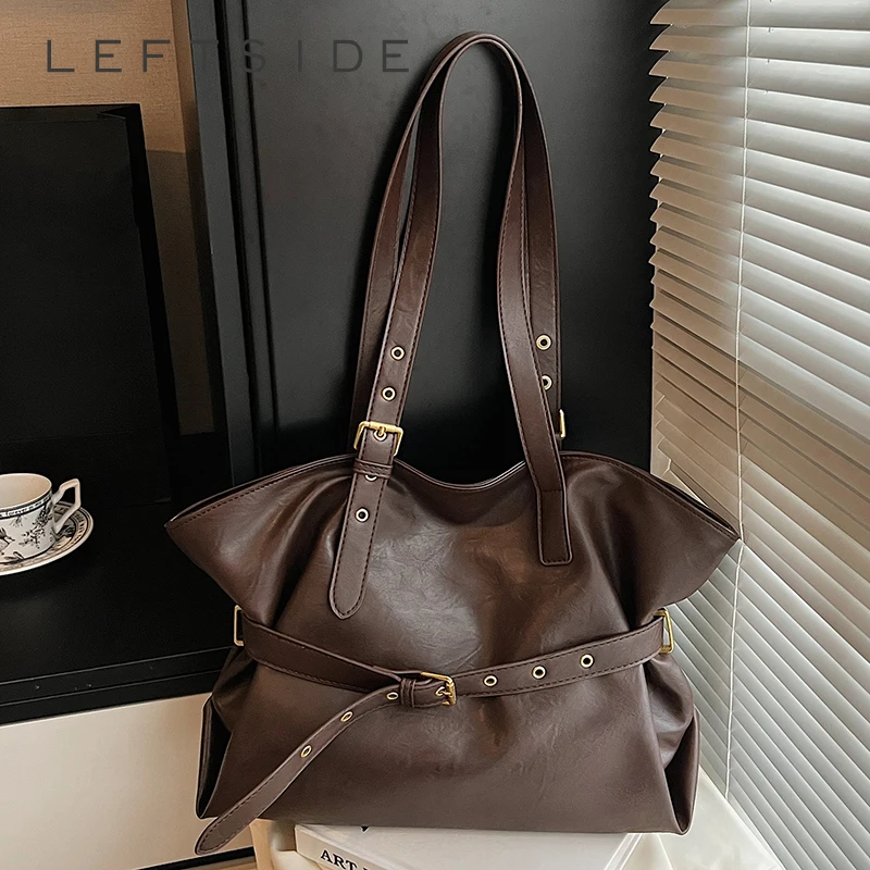 

LEFTSIDE 2025 Winter Large Capacity PU Leather Handbags and Purses Women's Tote Hobo Bag Trend Brand Solid Color Shoulder Bags