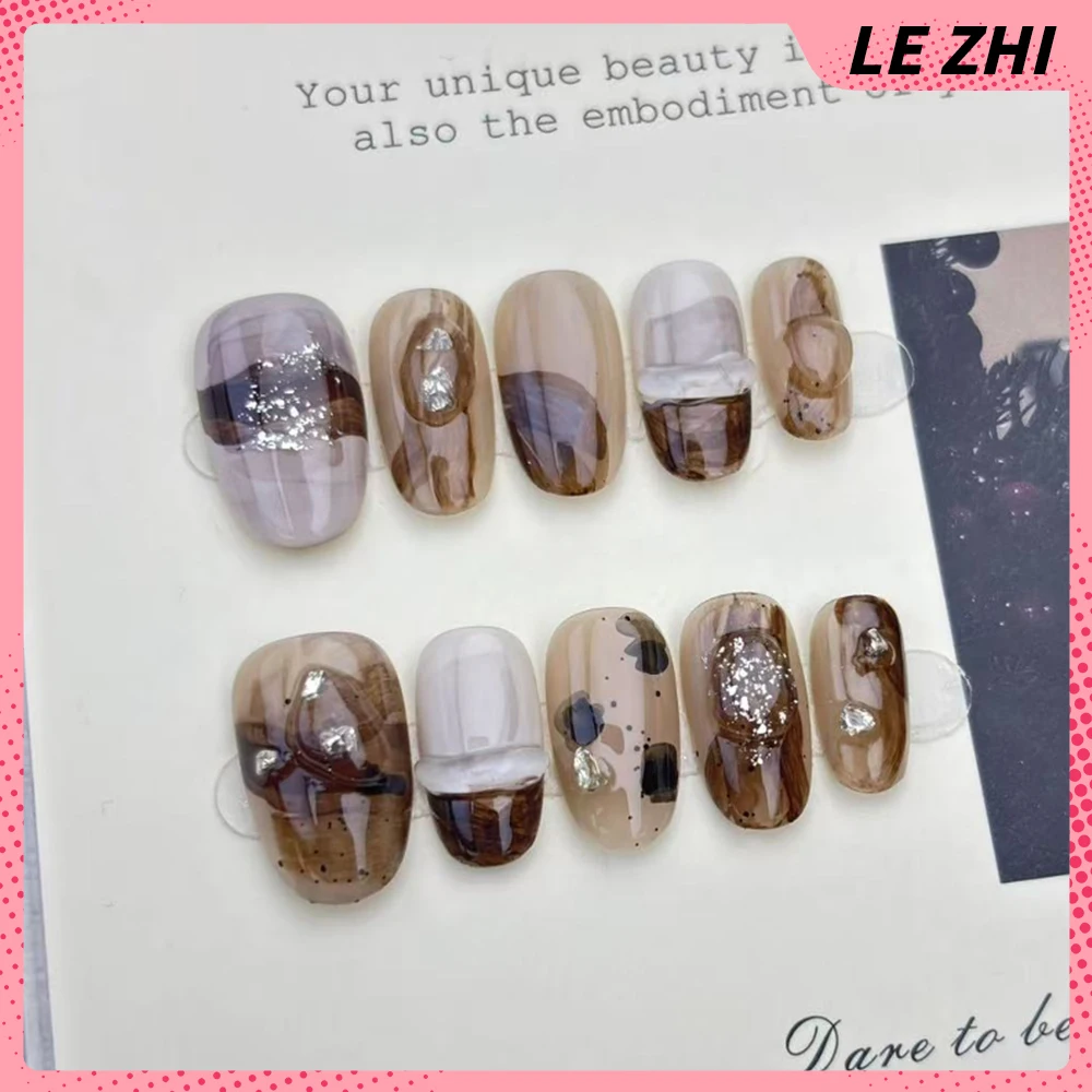 10 قطعة زهور فضية فاخرة خفيفة مصنوعة يدويًا قصيرة مربعة مستديرة اضغط على مسمار لؤلؤة فلاش مسحوق عين القط التدرجات غطاء كامل للأظافر