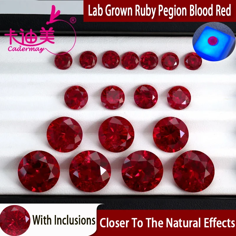 CADERMAY Round Cut Lab Grown Pegion Blood Red Ruby Loose Stone With Inclusion For Rings Necklace Customized Smart Jewelry