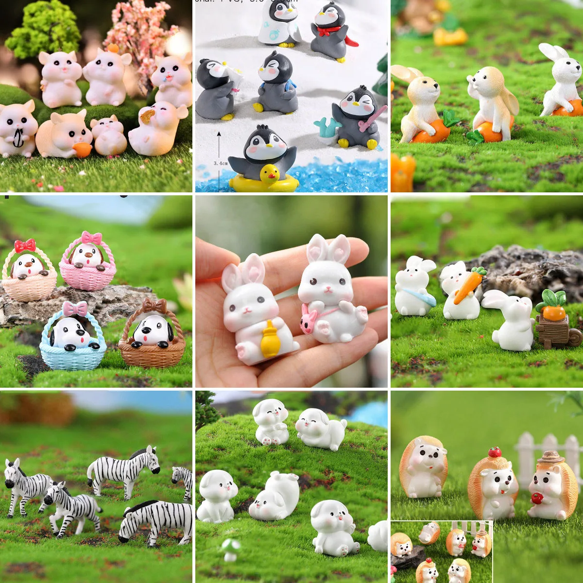 Simulation Animal Fairy Garden Figurines Kawaii Ornament Cartoon Bunny Miniature Terrariums Decor Kids Room Office Statue