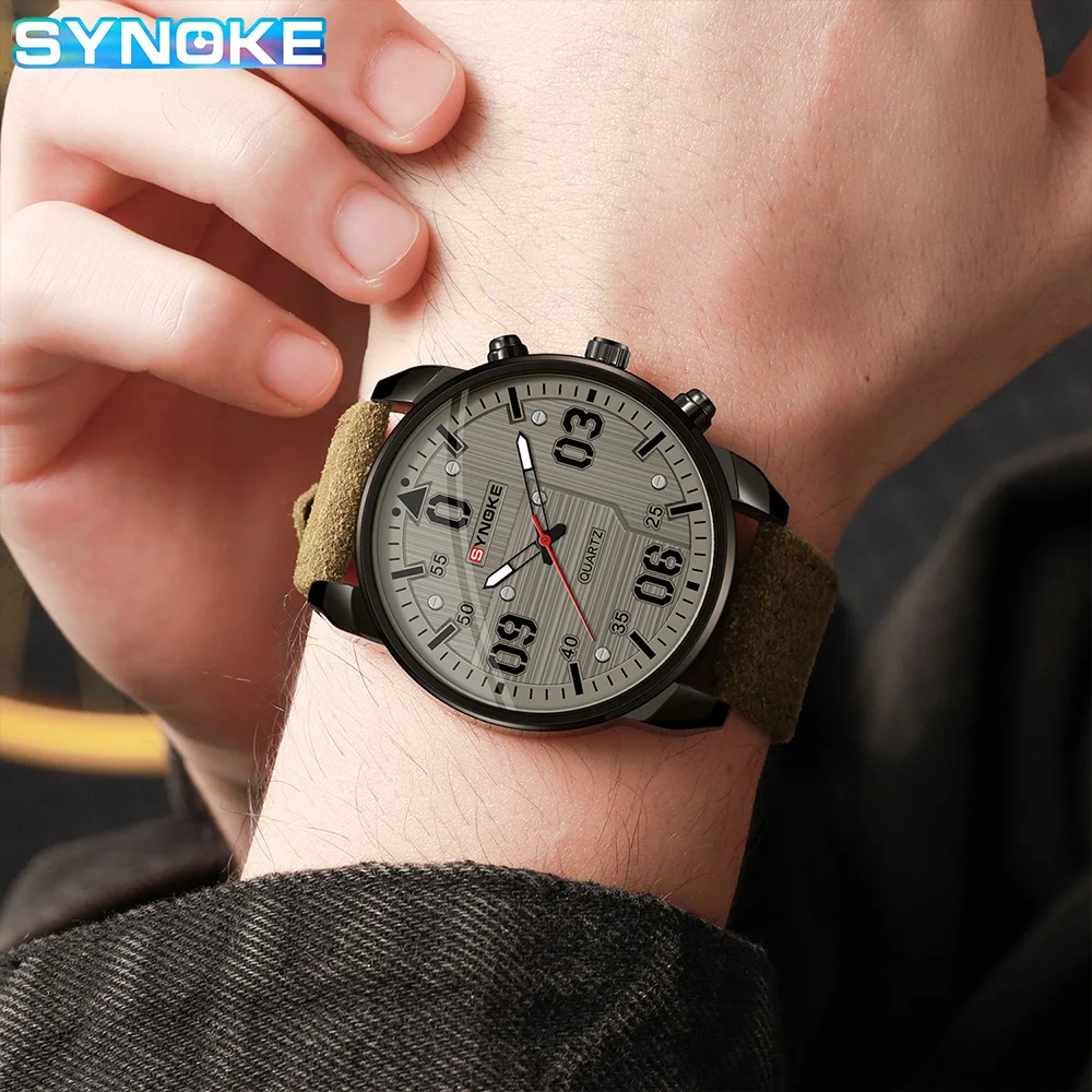 SYNOKE Male Quartz Wristwatch Military Sports Shockproof Popular Leather Watch Men Fashion Casual Clock Relogio Masculino