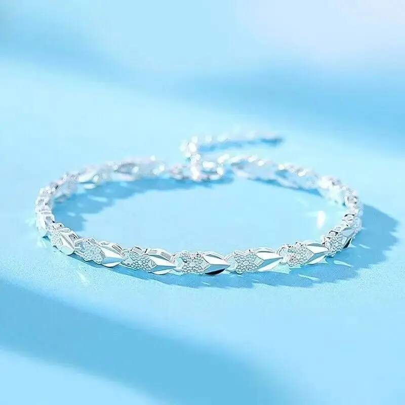 Hot fine 925 Sterling silver Heart Clover Bracelets For women wedding party Jewelry fashion noble Christmas gifts
