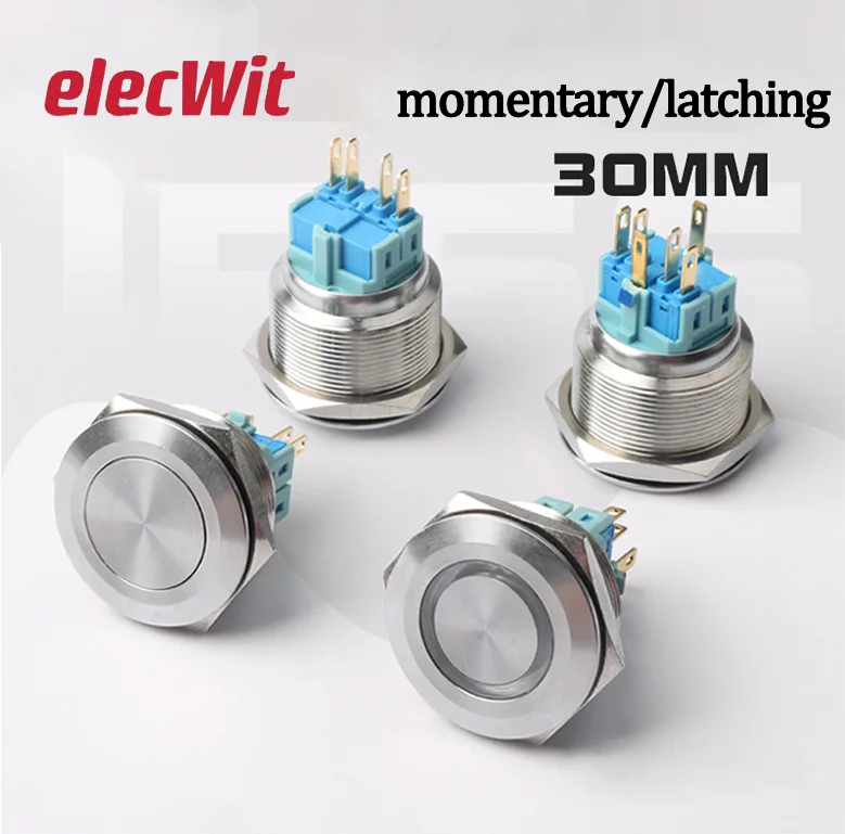 

30mm Metal Button Switch Self-locking Self-resetting NO NC 6-pin LED Illuminated Latching Pushbutton Switch