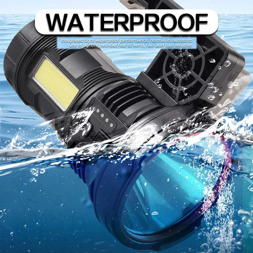 LED Handlamp 7-Modes Handheld Flashlight USB Rechargeable High Light Side Light Night Riding Adventure Camping Lantern Torch