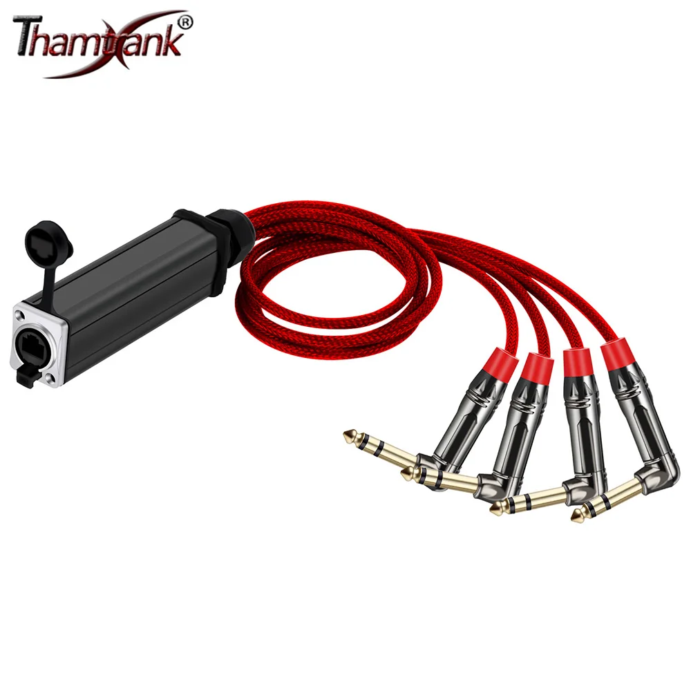 

RJ45 to 4 Channel Right Angle 1/4 Inch TRS 6.35mm Stereo Male Plug Audio Cable Extender for Stage Lighting Recording Mixer