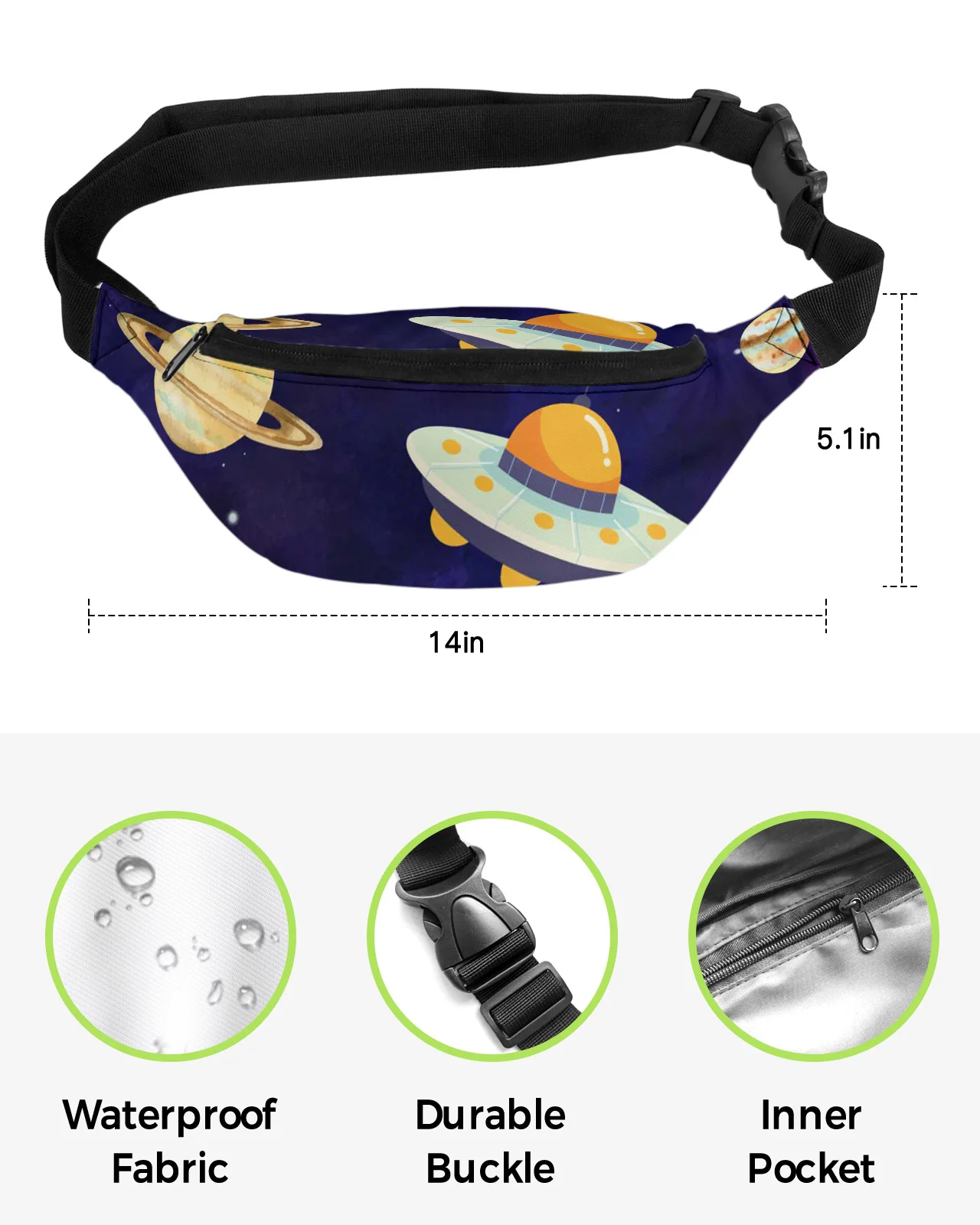 Sac banane Starry Space Planet pour hommes et femmes, sac banane, sac à main, grande ceinture pour téléphone, portefeuille, poudres, gels imperméables, sacs de hanche