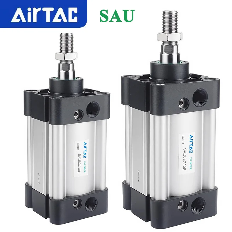 AirTAC SAU Standard Pneumatic Cylinder SAU32 40 50 63 80 100mm High Thrust Stroke 25 50 75 100 200 300 500 1000mm-S With Magnet