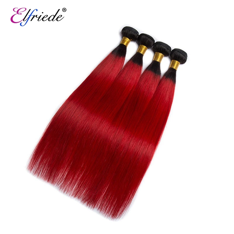 Elfriede T1B/Red Straight Ombre Colored Human Hair Bundles Brazilian Human Hair Extensions 3/4 Bundles Deals Sew-in Hair Wefts