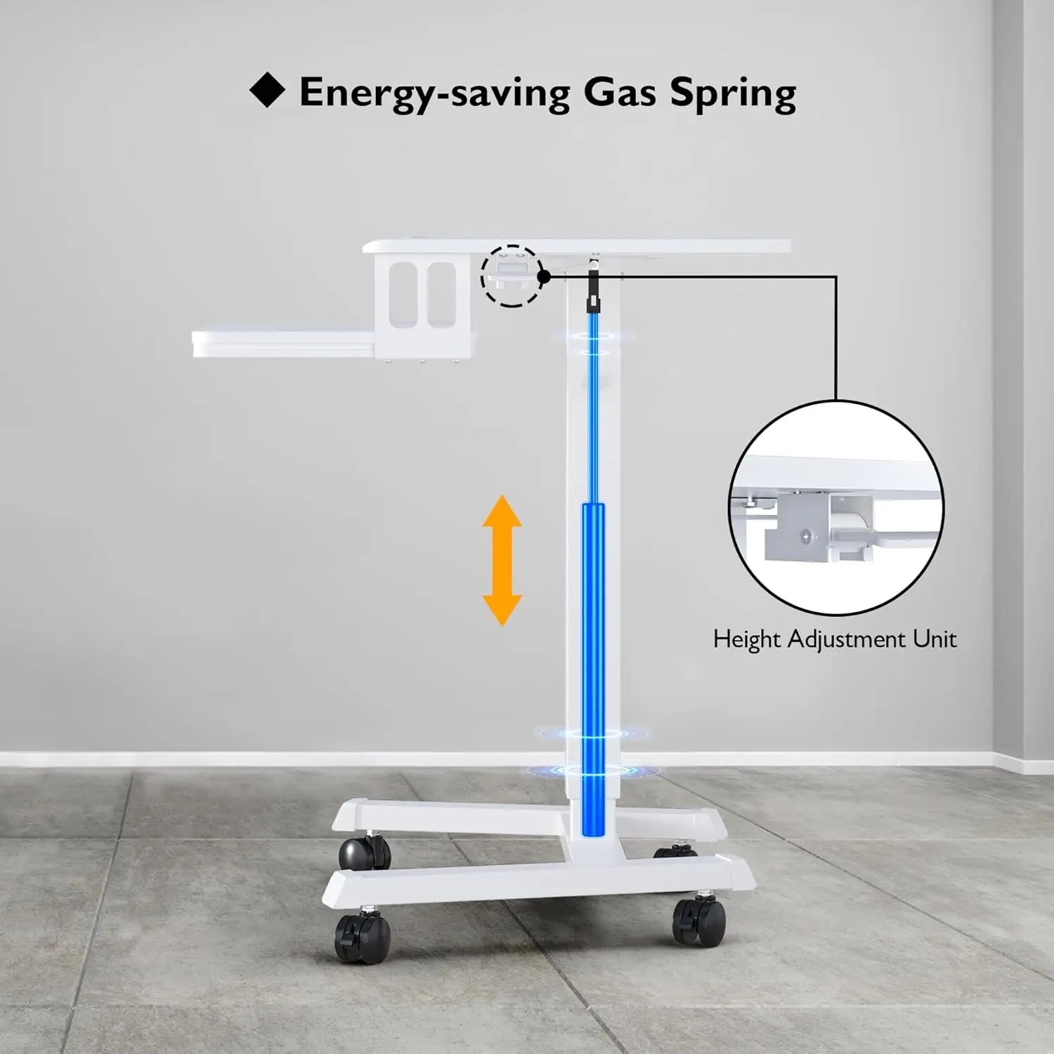 (UUX)Mobile Standing Desk with Keyboard Tray, Mobile Podium, Rolling Laptop Sit Stand Desk on Wheels, Adjustable Height Up UQ